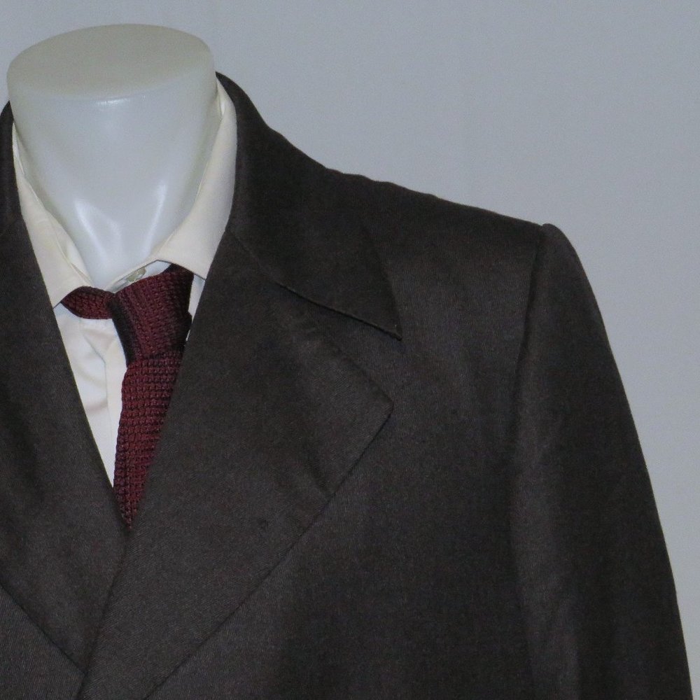 Edward Sexton Savile Row Bespoke Charcoal Gabardine Hideaway Button Overcoat 44R